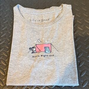 Life Is Good Women’s Gray Tee with Camping Graphic